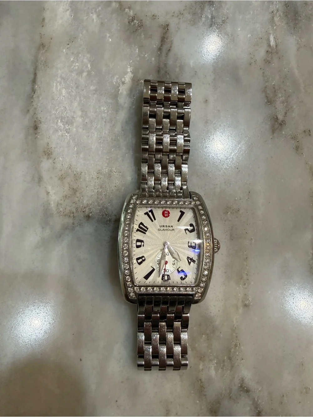 Michele Silver-Tone Diamond Bezel Bracelet Watch